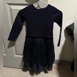 Jacadi Navy Long Sleeve Dress with Gold Logo for Girls - Size: 4 years